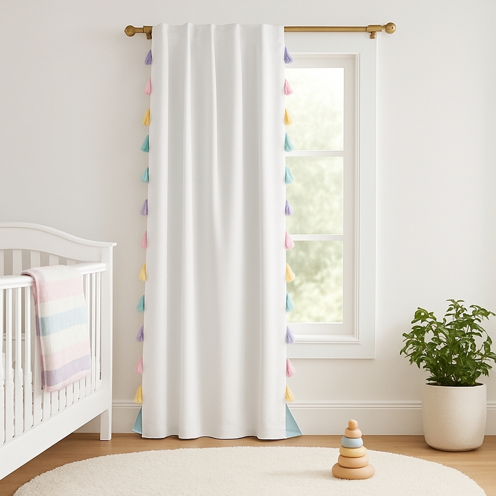 Pottery Barn Kids Photo Shoot Sample Rainbow Tassel Blackout Curtain Panel – 63”